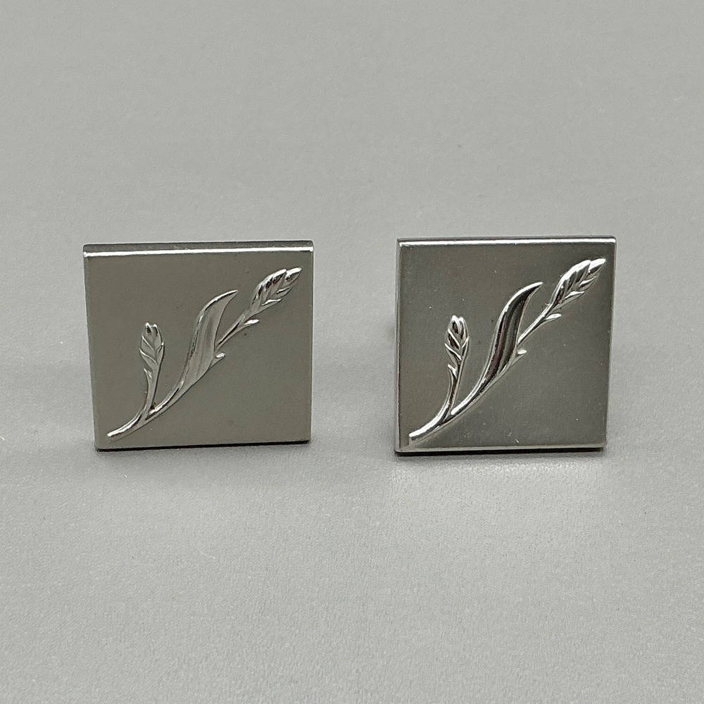 Swank Cufflinks Silver Tone Square Wheat Engraved Mid‎ Century Modern Men's